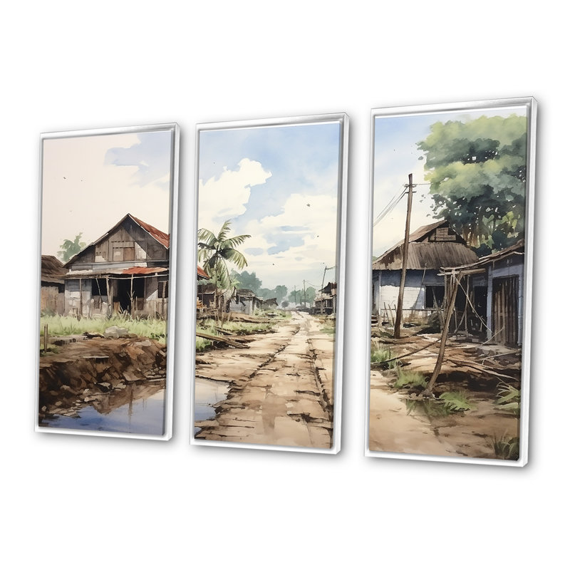 Reproduction d'art indonésien urbain II - Indonésie, Cadre flottant blanc, H 32 po x l 48 po