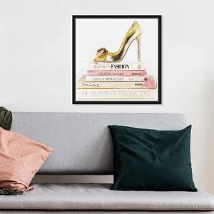 House of Hampton® Gold Shoe And Blush Books Framed On Canvas Print ...