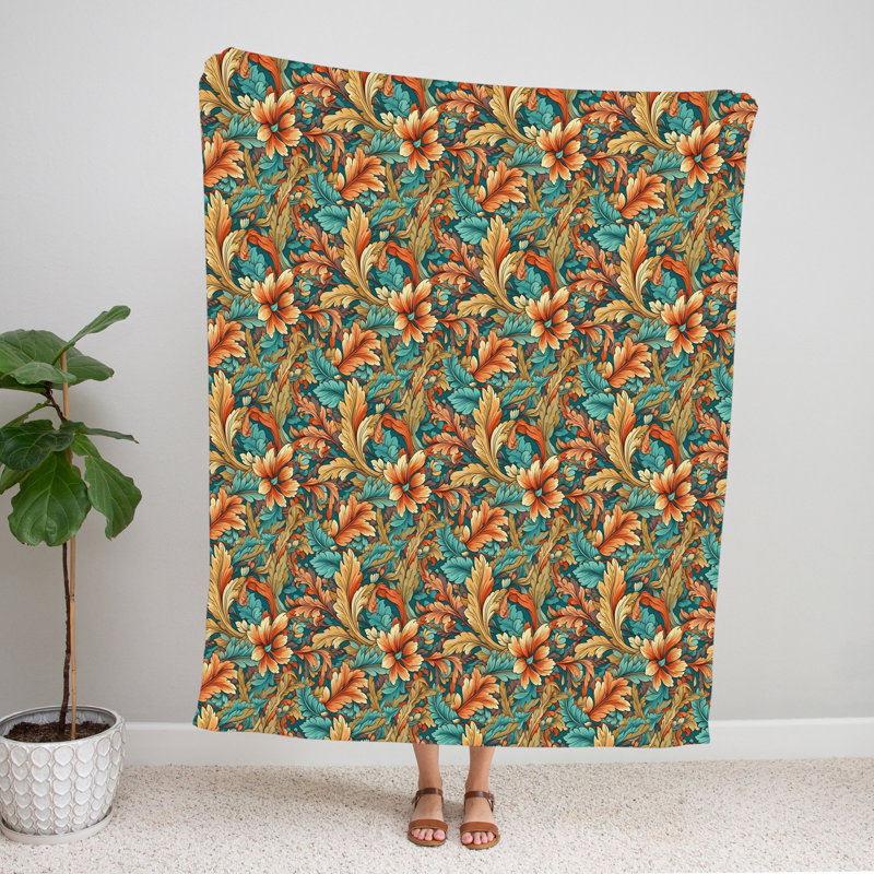 Jeté , L 60 po x L 80 po, Floral, Orange/bleu