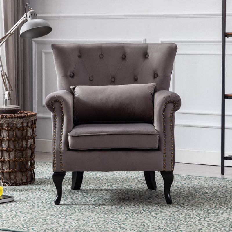 Kimmie Upholstered Club Chair, Gray Velvet