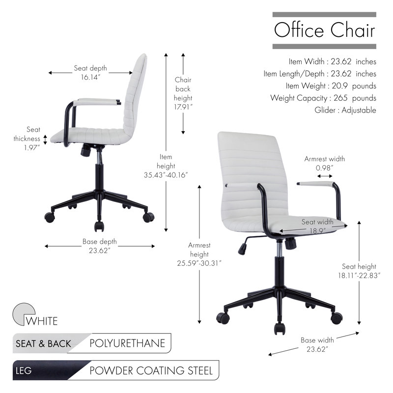 Chaise de bureau Eithel, Blanc