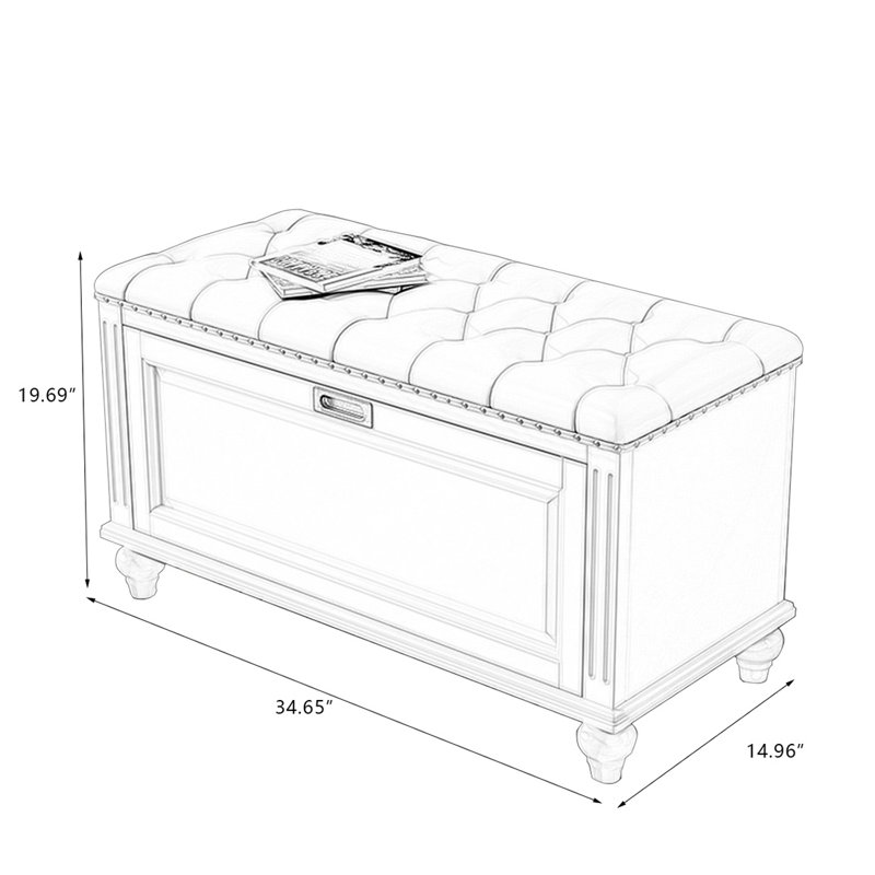 Banc rembourré blanc en bois massif, H 19,69 po x l 34,65 po x P 14,96 po