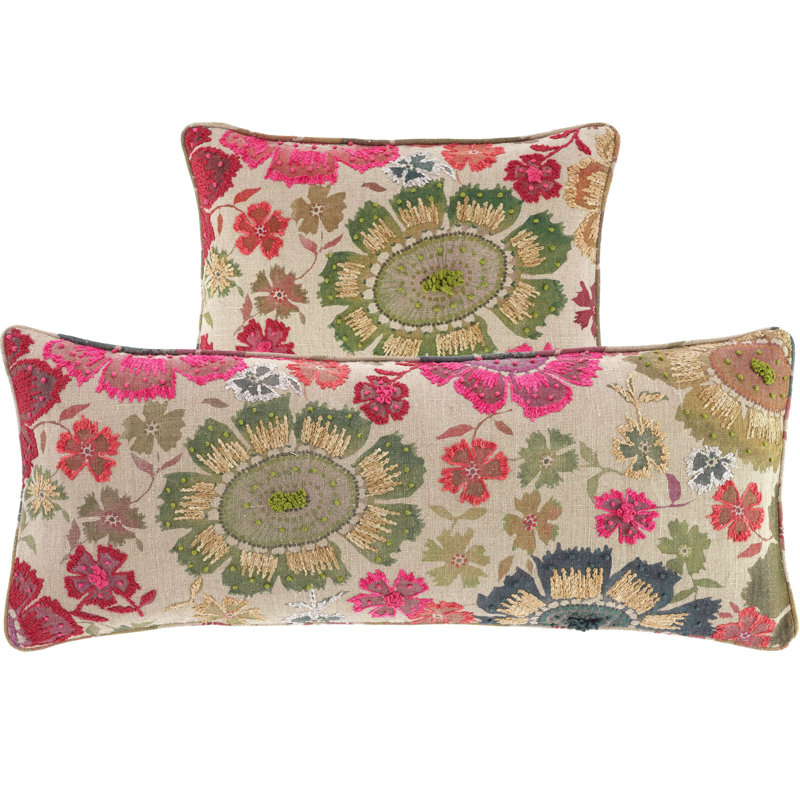 Peruvian Floral Embroidered Multi Decorative Pillow, Pillow Cover Only - No Insert, 16"H x 20"W