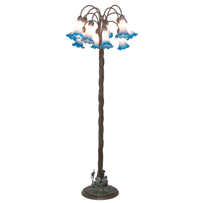 61" High Pink/Blue Tiffany Pond Lily 12 Light Floor Lamp
