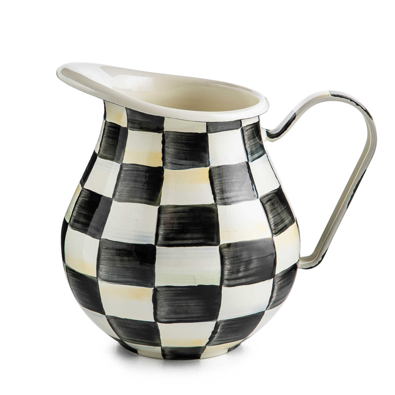 Black and White Checkered Enamel Steel Pitcher, 3 Quarts