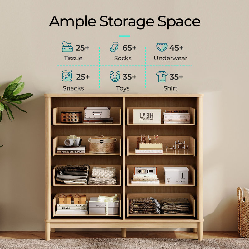 47 " Rattan 8-Drawer Dresser With Solid Wood Legs, Natural