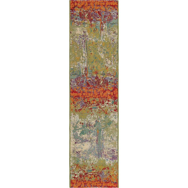 Tapis d'intérieur / extérieur multicolore à motif abstrait Trona, Tapis de couloir 2 pi 7 po x 12 pi