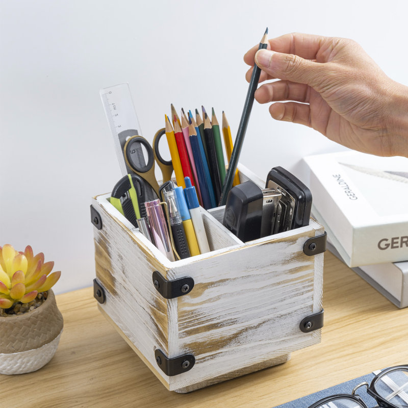 4 Slot Solid Wood Pen Holder