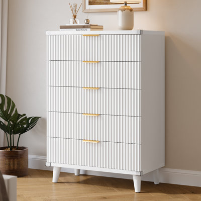 Fluted 5-Drawer Dresser For Bedroom, 28" Modern Chest Of Drawers With Deep Drawers, Wood Drawer Organizer For Living Room, Hallway, Nursery, Hallway Closet