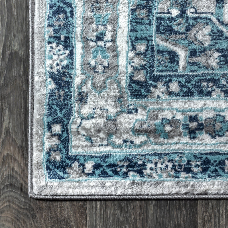 Lazaro Modern Persian Vintage Medallion Light Gray/Blue Rug, Rectangle 7'9" x 10'