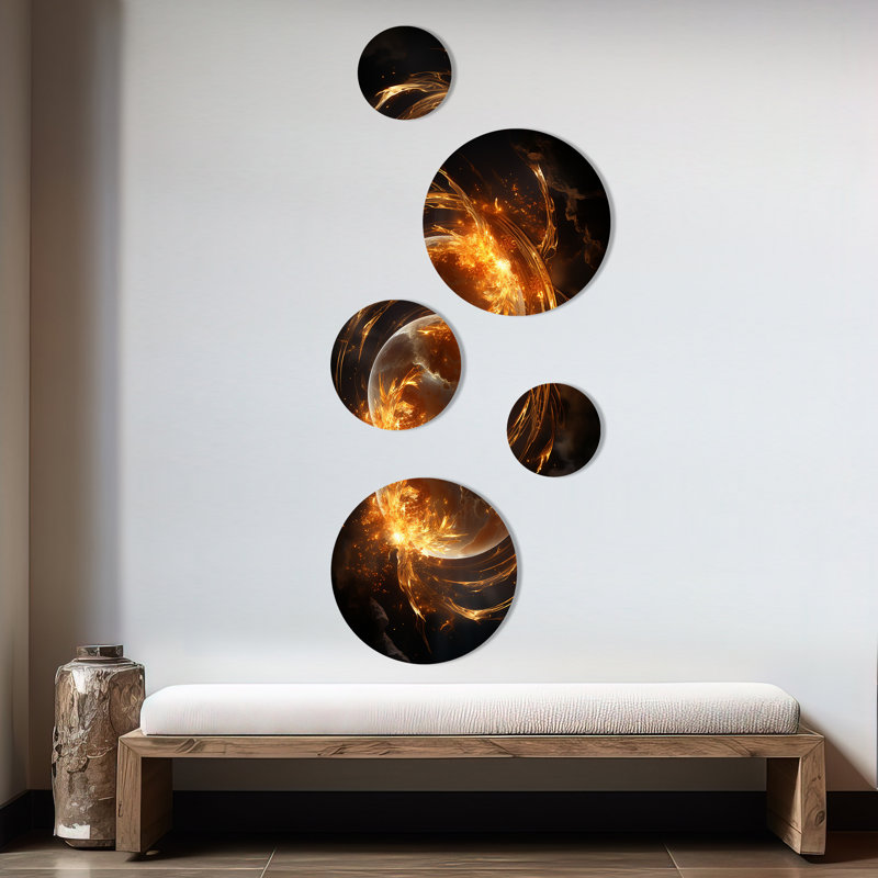 Verre de feu saturn planète I - ensemble d'art mural rond 5 pièces