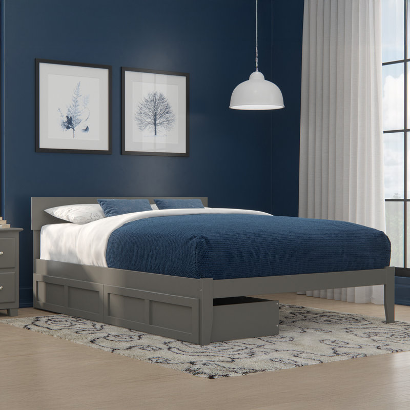 Lit plateforme avec rangement en bois Valeria Premium, Gris, Simple