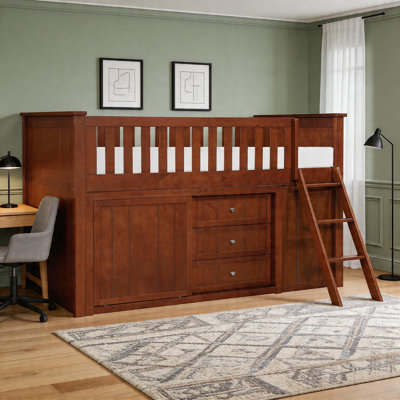 Itsue Transitional Low Loft Bunk with Integrated Bookcase, Dressers & Foundation-Free Design