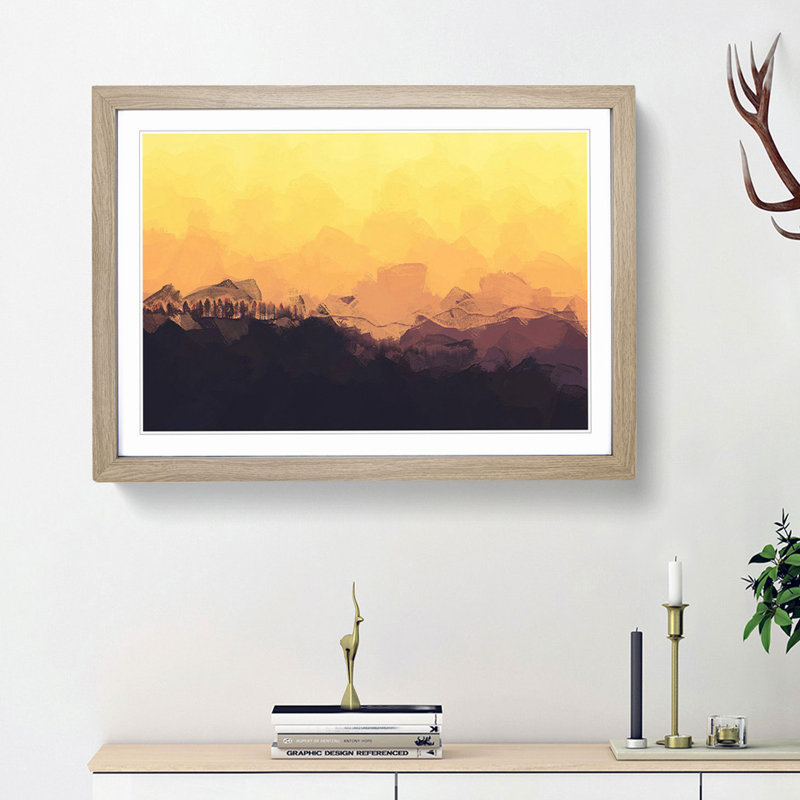 Sunset View in Abstract - Picture Frame Graphic Art Print, Oak Framed, 62cm H x 87cm W x 2cm D