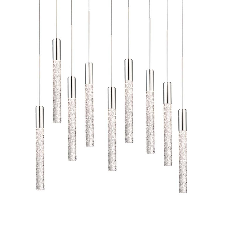 Luminaire suspendu cylindrique à DEL 9 lumières Magic, Nickel poli