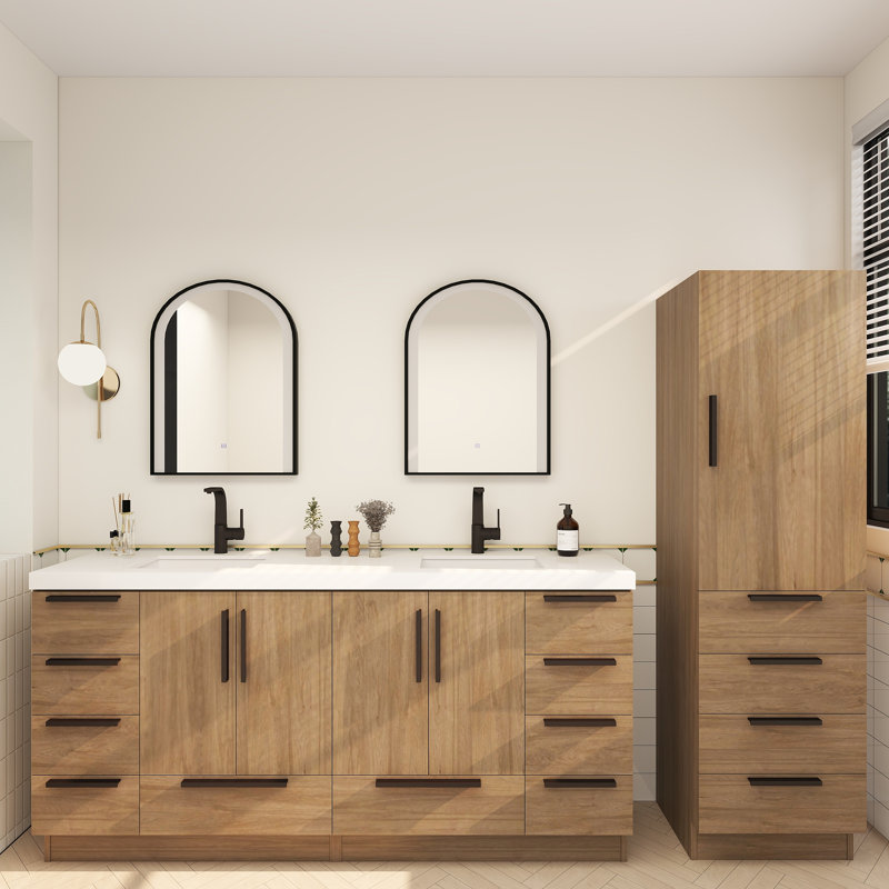 Carla Freestanding Bathroom Vanity with Double Sink, 71", Dark French Oak