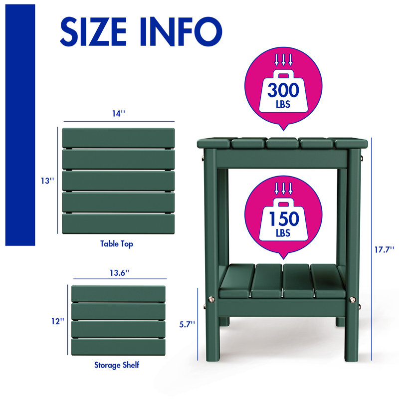 HDPE Outdoor Adirondack Side Table, Green
