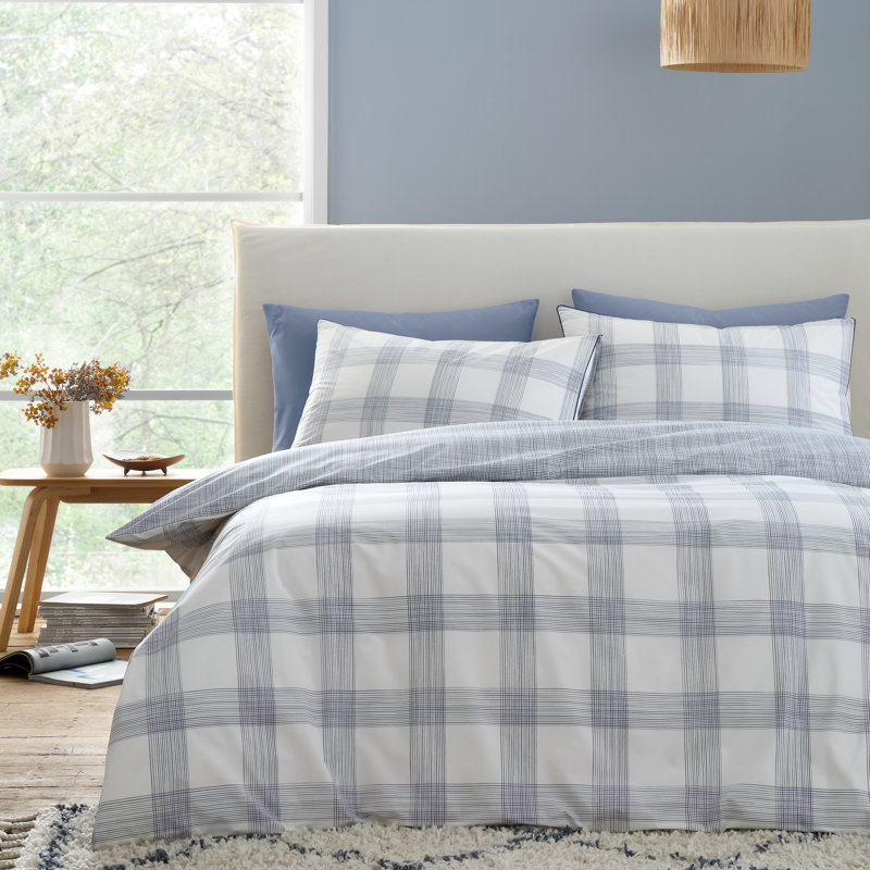 Marlow Check 200 Thread Count Cotton Percale Reversible Duvet Cover Set, King Duvet Cover Set + 2 Pillowcases