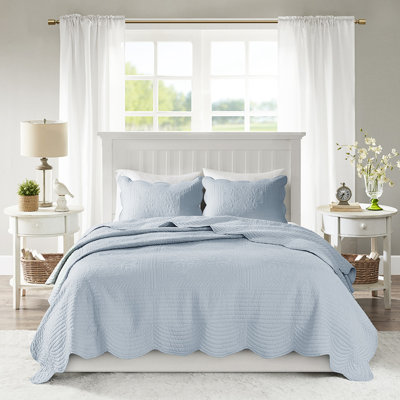 Literie réversible à bords festonnés très grand / très grand - tissu en microfibre, ensemble de courtepointe 3 pièces, et respirant