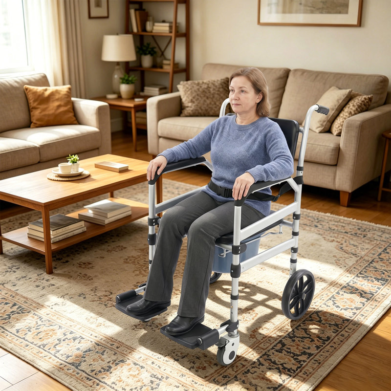 Shower Chair Foldable with Wheels 330lbs Adjustable for Elderly