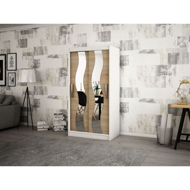Margrete Manufactured Wood Wardrobe, Matt White/Sonoma Oak, 200cm H x 120cm W