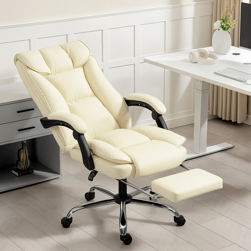 Fauteuil de direction, fauteuil d'ordinateur en cuir, beige
