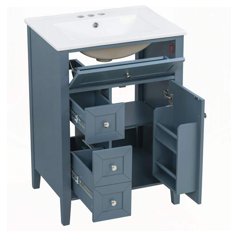24" Bathroom Vanity with Sink,Ceramic Sink, Blue Gray