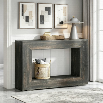 47" Farmhouse Console Table, Rustic Wooden Entryway Sofa Table With Storage, Narrow Hallway Accent Table