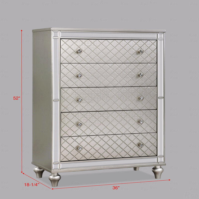 Commode de chambre à coucher 1 tiroir 5 pièces Glam