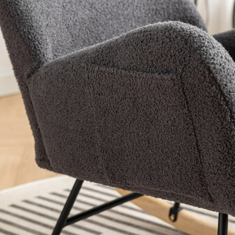 Chaise berçante de 35,5 pouces avec poche, fauteuil rembourré avec dossier haut pour la chambre à coucher du salon, Gris