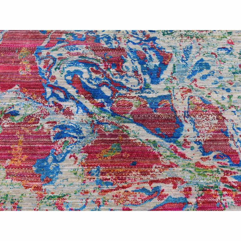 Tapis gris en laine noué à la main de conception abstraite 8 pi 10 po x 12 pi 2 po C8F3059F3A8A40829B68E6850D4B4C06