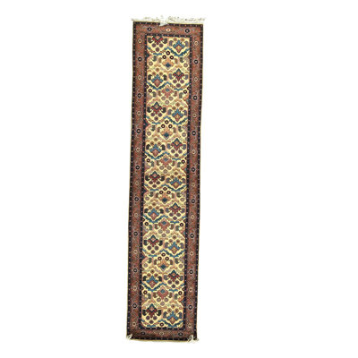 Tapis de couloir ivoire / brun / jaune en laine tissé à la main 2 pi 9 po x 11 pi 11 po