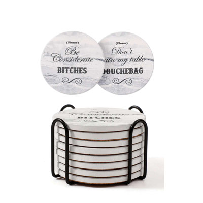 Ceramic / Porcelain Agate Ceramic Jute Leather Crystal Circle Round 8 Piece Coaster Set with Holder Set