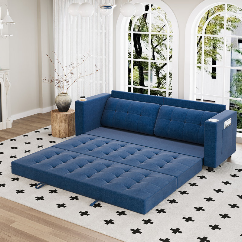 Canapé-lit de 83 po pour grand lit, canapé-lit escamotable 83 po pour chambre à coucher / appartement, Bleu