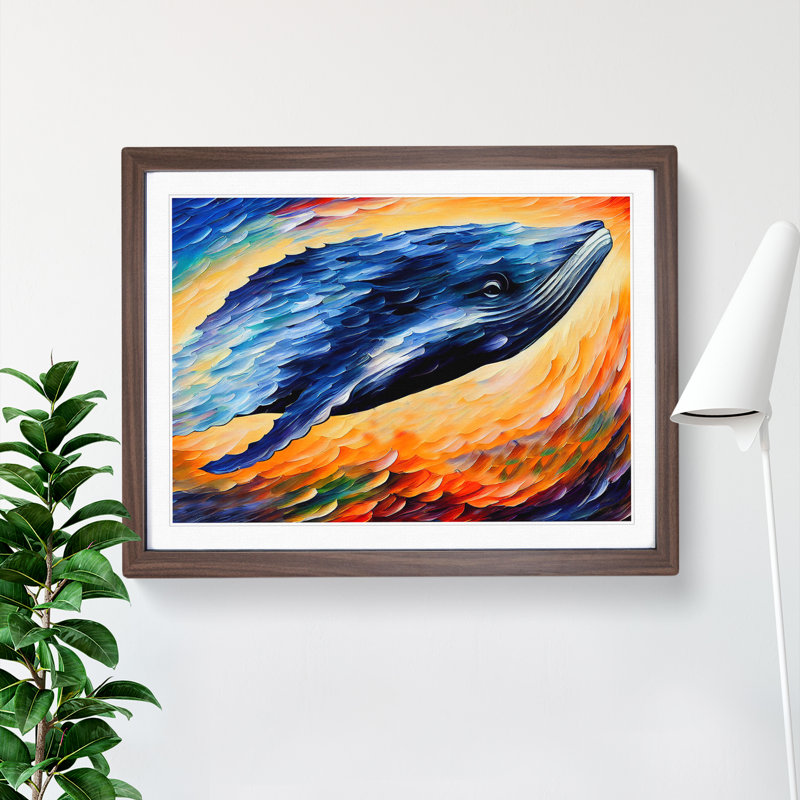 XH1022-10128X Whale Painting Abstract - Single Picture Frame Painting, Walnut Framed, 46cm H x 64cm W x 2cm D