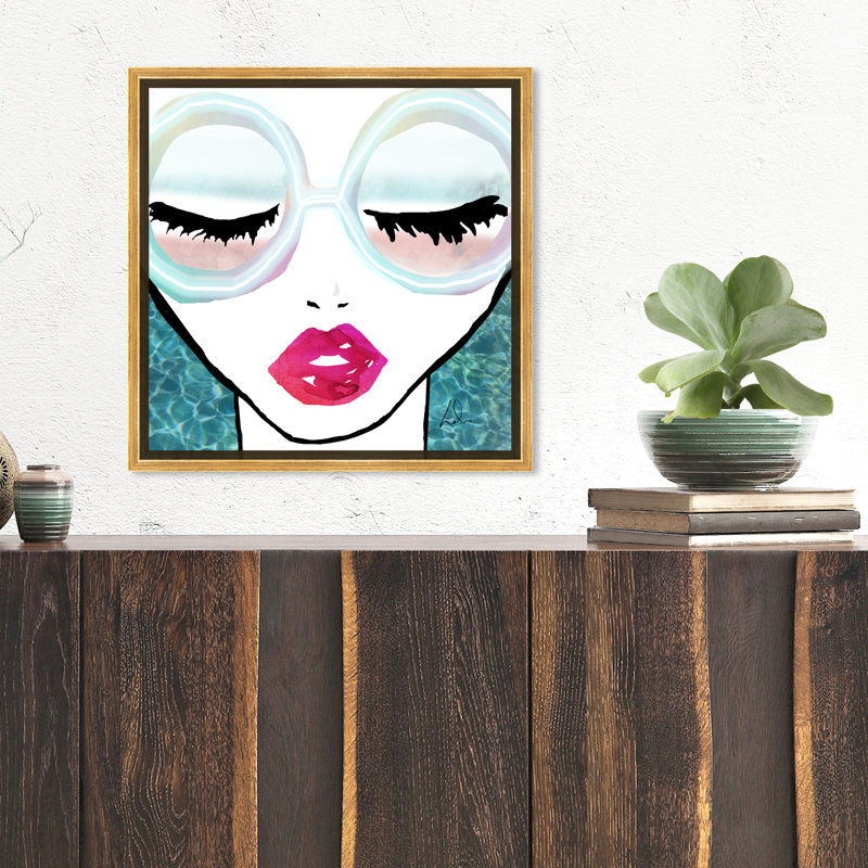 «Fashion and Glam Ready for the Water Neon Lips», impression sur toile, H 16 po x l 16 po, Encadrement doré