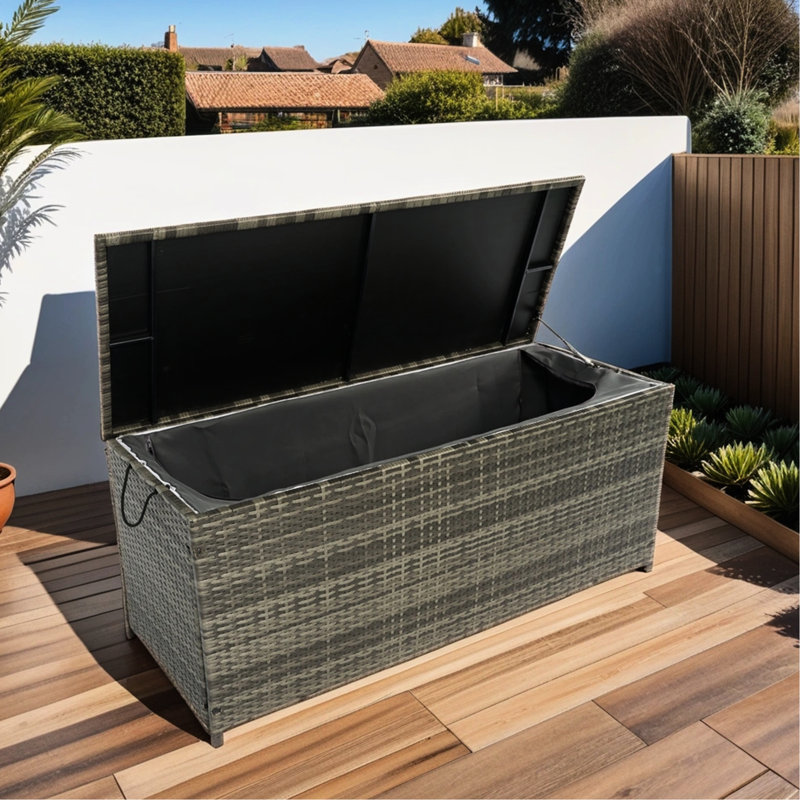 Outdoor Storage Bin 113 Gallon - Grey . For Deck, Patio, Garden. Removable Waterproof Liner, Rust Frame. Spacious And Functional. Versatile Box Lightweight , Metal Liner. Water . Yard Use