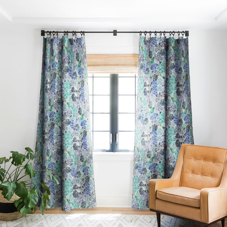 Ninola Design Tropical Jungle Leaves Blue 1pc Blackout Window Curtain Panel