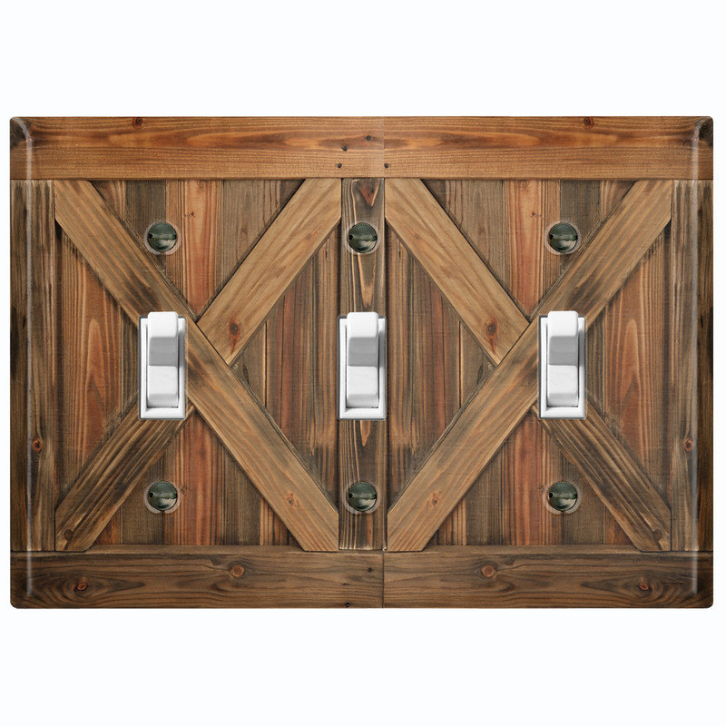 Couvercle de plaque d'interrupteur en métal; Porte de grange en bois de taille standard 3 US - image imprimée d'une porte de grange en bois