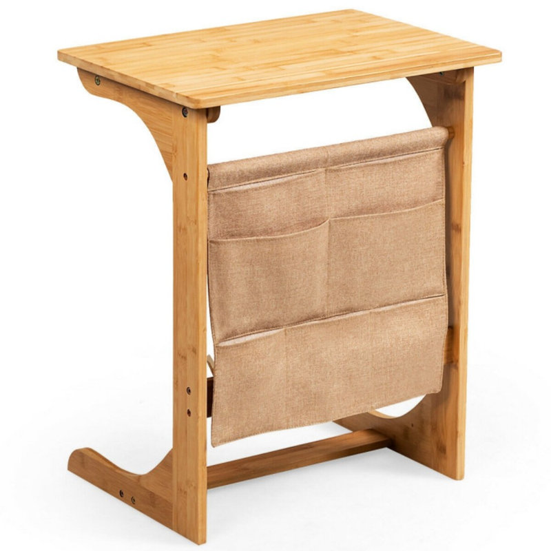 Bamboo Sofa Table End Table Bedside Table With Storage Bag