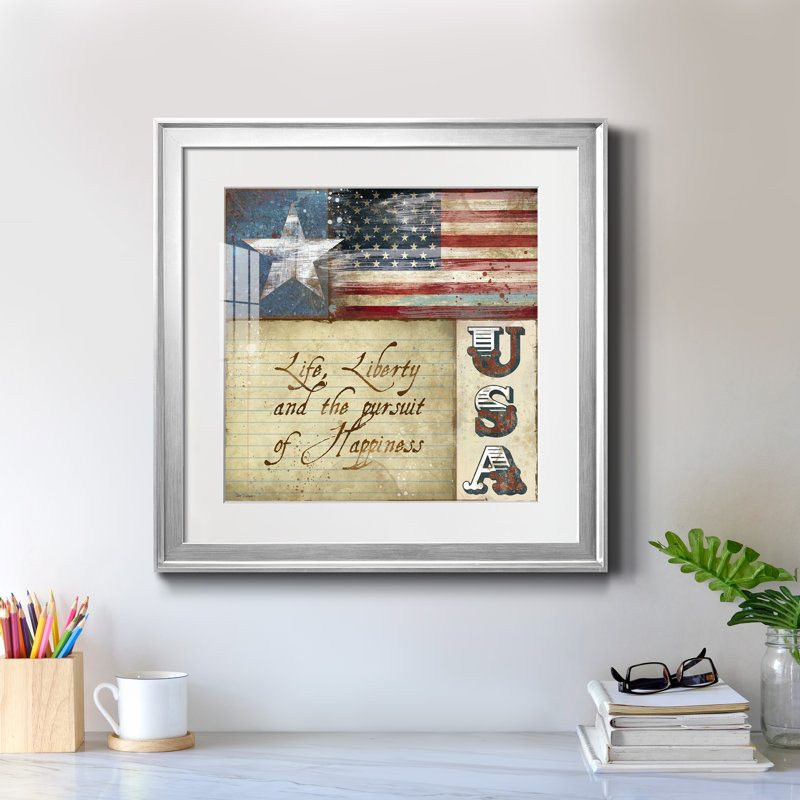 États-Unis - Reproduction d'art textuel sur papier encadré, H 22,5 po x l 22,5 po x P 1,5 po, Papier avec cadre argenté