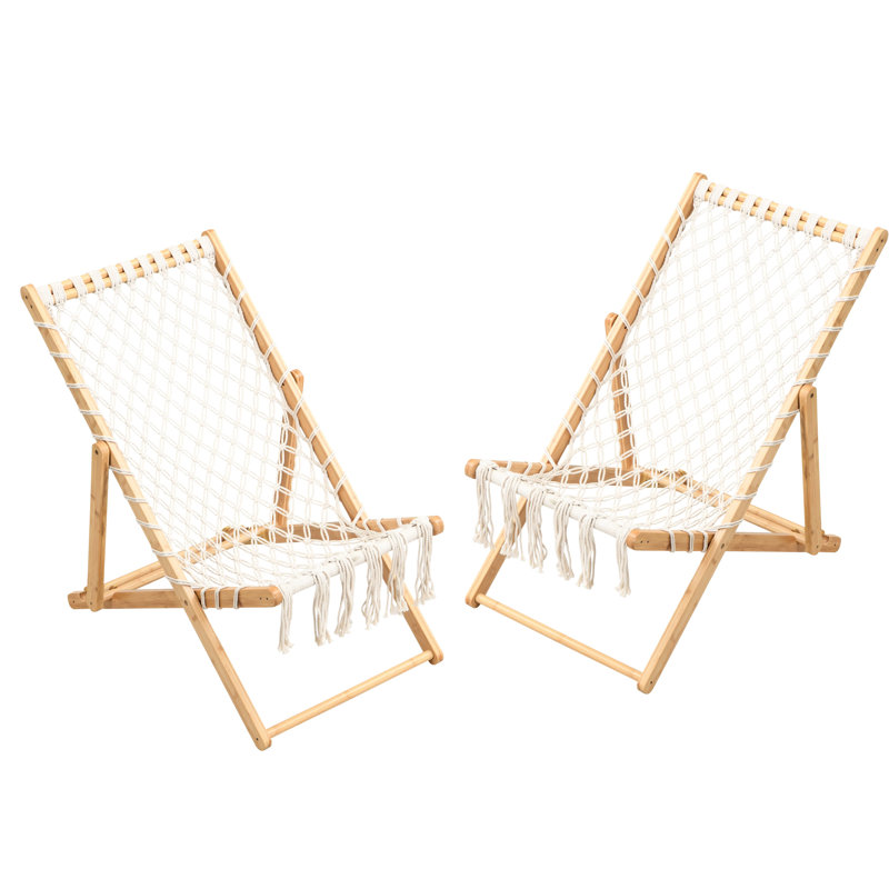 Of 2 Garden Lounge Chairs With Handwoven Rope, And Comfort - Oriented, Adjustable Back Position, Natural Color, 32.14 In Height, 47.17 Package Depth Patio Wear Seat, For Different Positions, Main