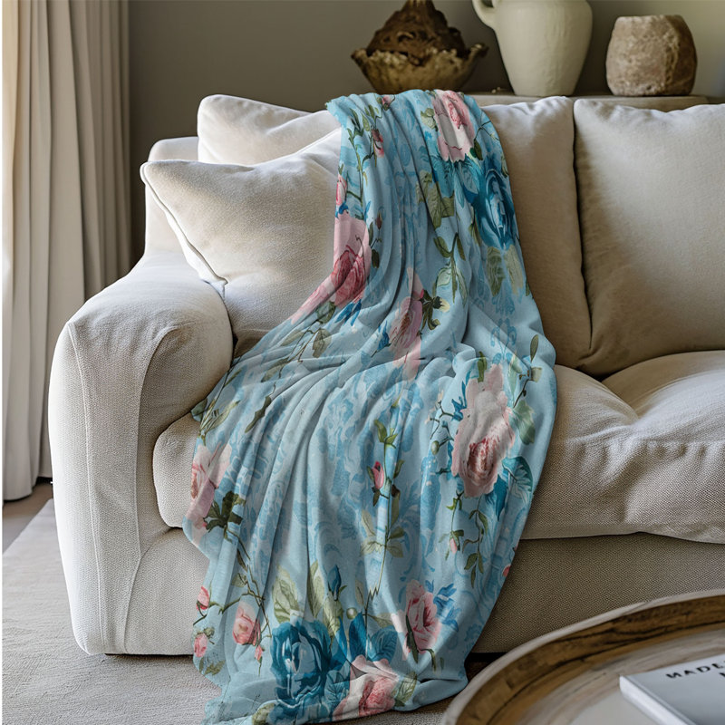 Shabby Blue Roses - 1 pièce Sherpa Premium, Lit simple