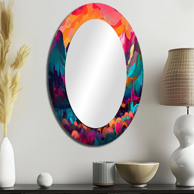 Peytan Vibrant Sunset Shining Over Mountains III - Mountains Decorative Mirror, Orange Wall Mirror, Printed Metal Art