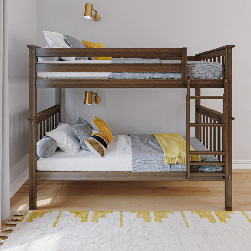 Lit superposé simple en bois massif Aileana, Noyer