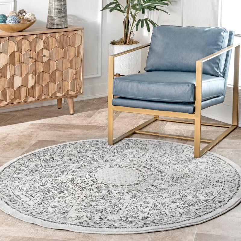 Asmin Medallion Area Rug for Living Room Bedroom Dining Room Kitchen, Grey/Ivory, Square 10'