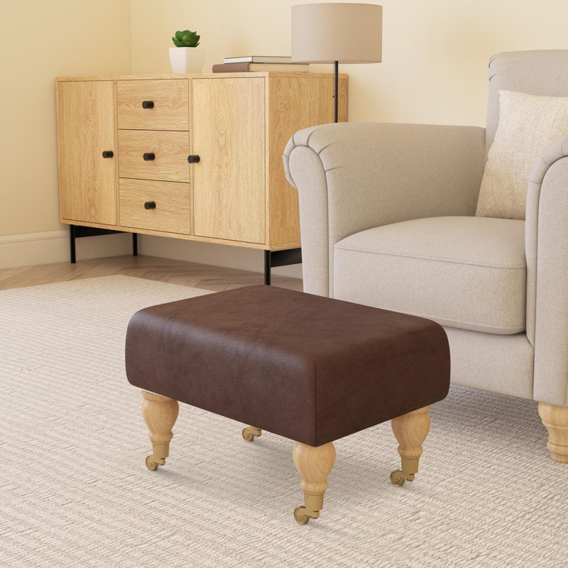 Collado Wood Caster Leg, Natural, Chestnut Brown, Italian Leather