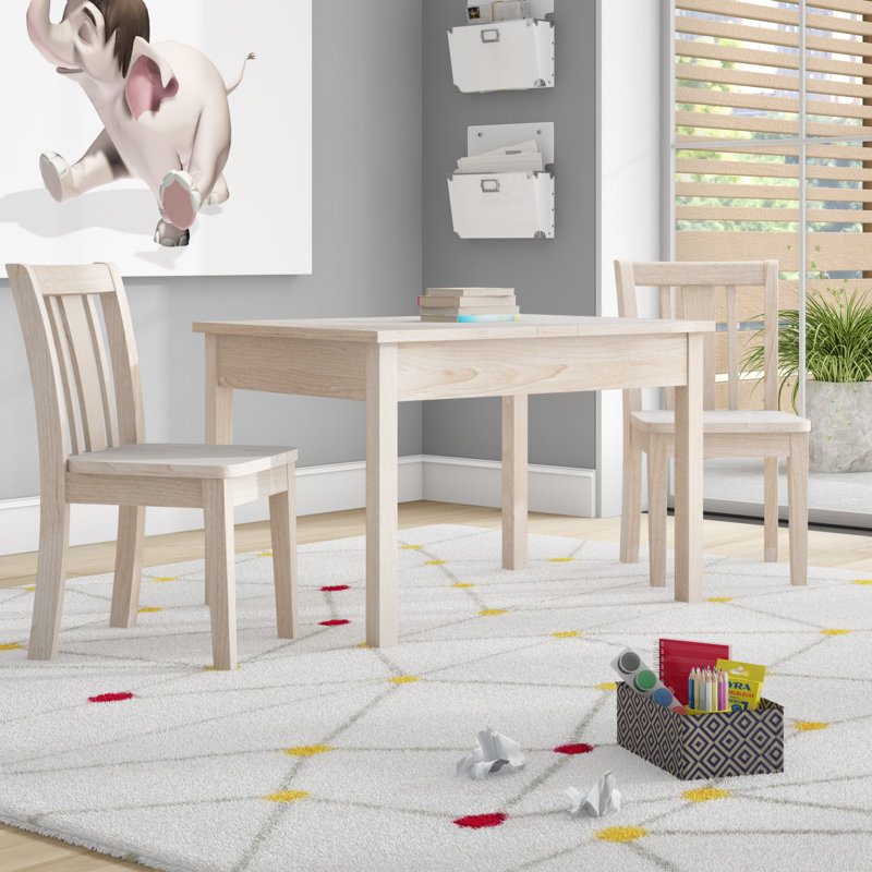 Ensemble rectangulaire en bois massif et chaises pour enfants Rozanne, Prêt à finir / non fini