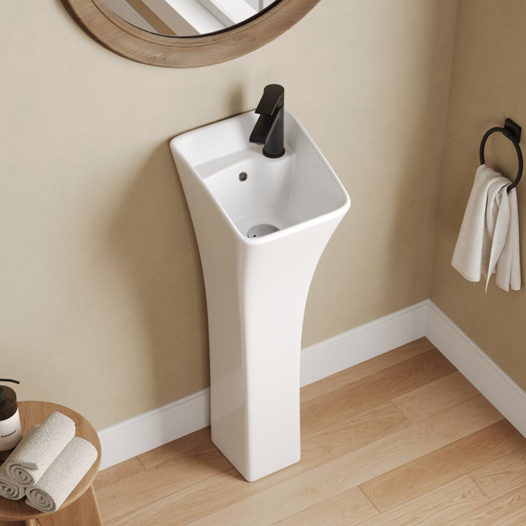 Deervalley Small Pedestal Bathroom Sink 11"L X 13"W X 35"H Ceramic One Piece Bath Sink With Overflow