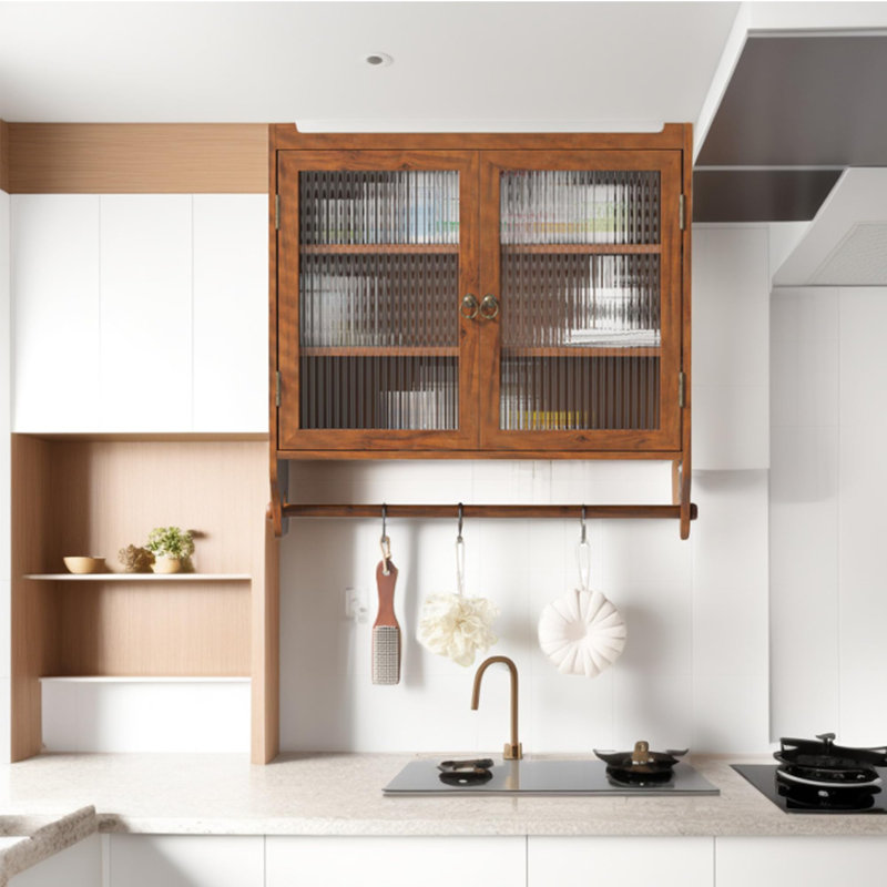 Wood Bathroom Wall Cabinet With Glass Doors, Brown